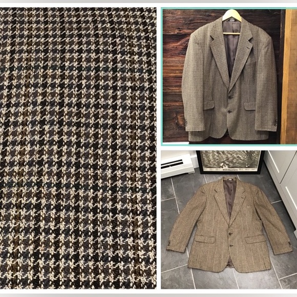 Haggar Houndstooth Blazer Checkered Plaid Suit Jacket Structured Sports Coat 42R - Picture 1 of 16